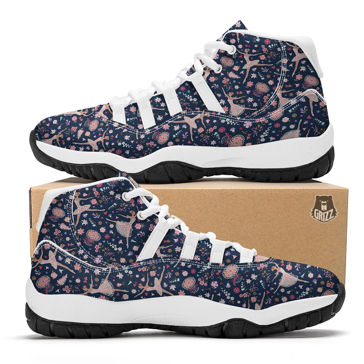 Ballet Print Pattern White Bball Shoes-grizzshop