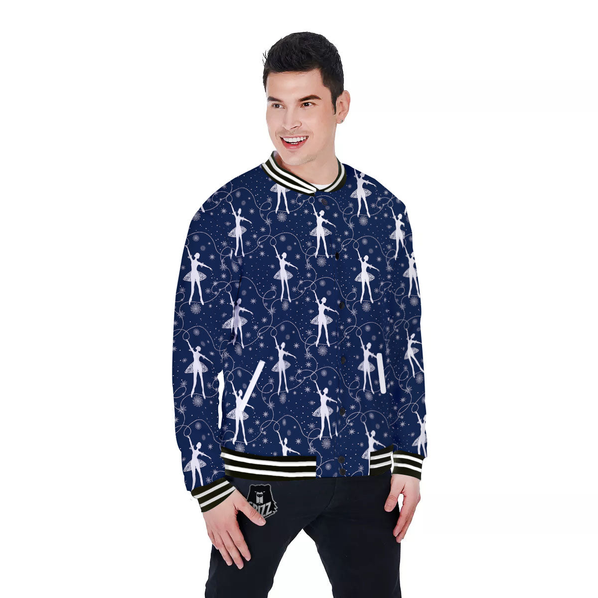 Ballet Snowflake Print Pattern Baseball Jacket-grizzshop