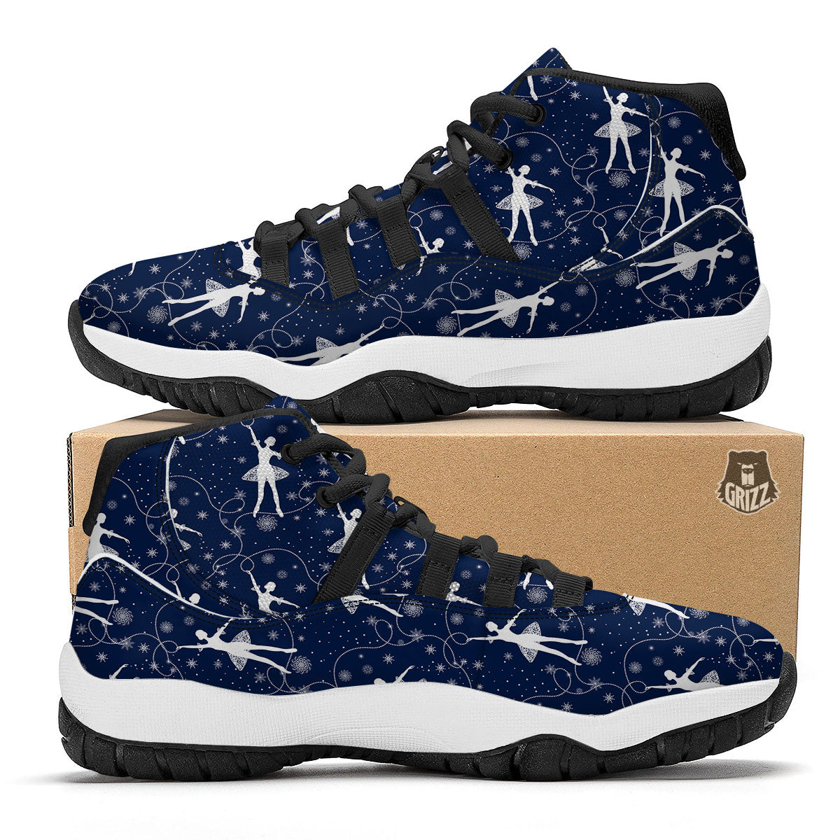 Ballet Snowflake Print Pattern Black Bball Shoes-grizzshop