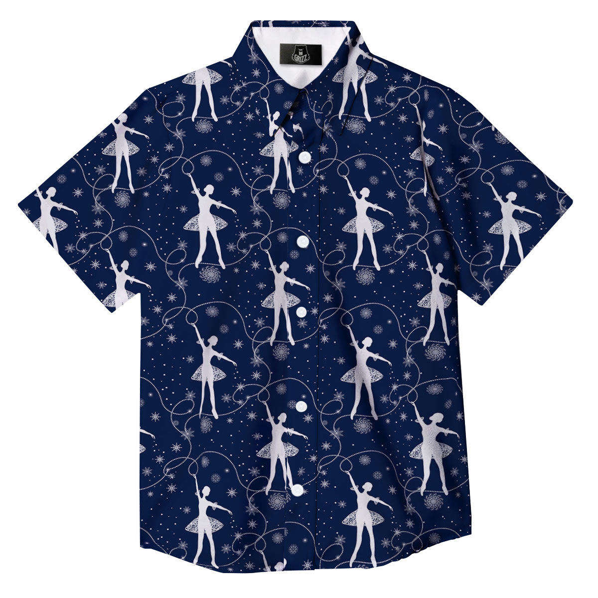 Ballet Snowflake Print Pattern Button Up Shirt-grizzshop