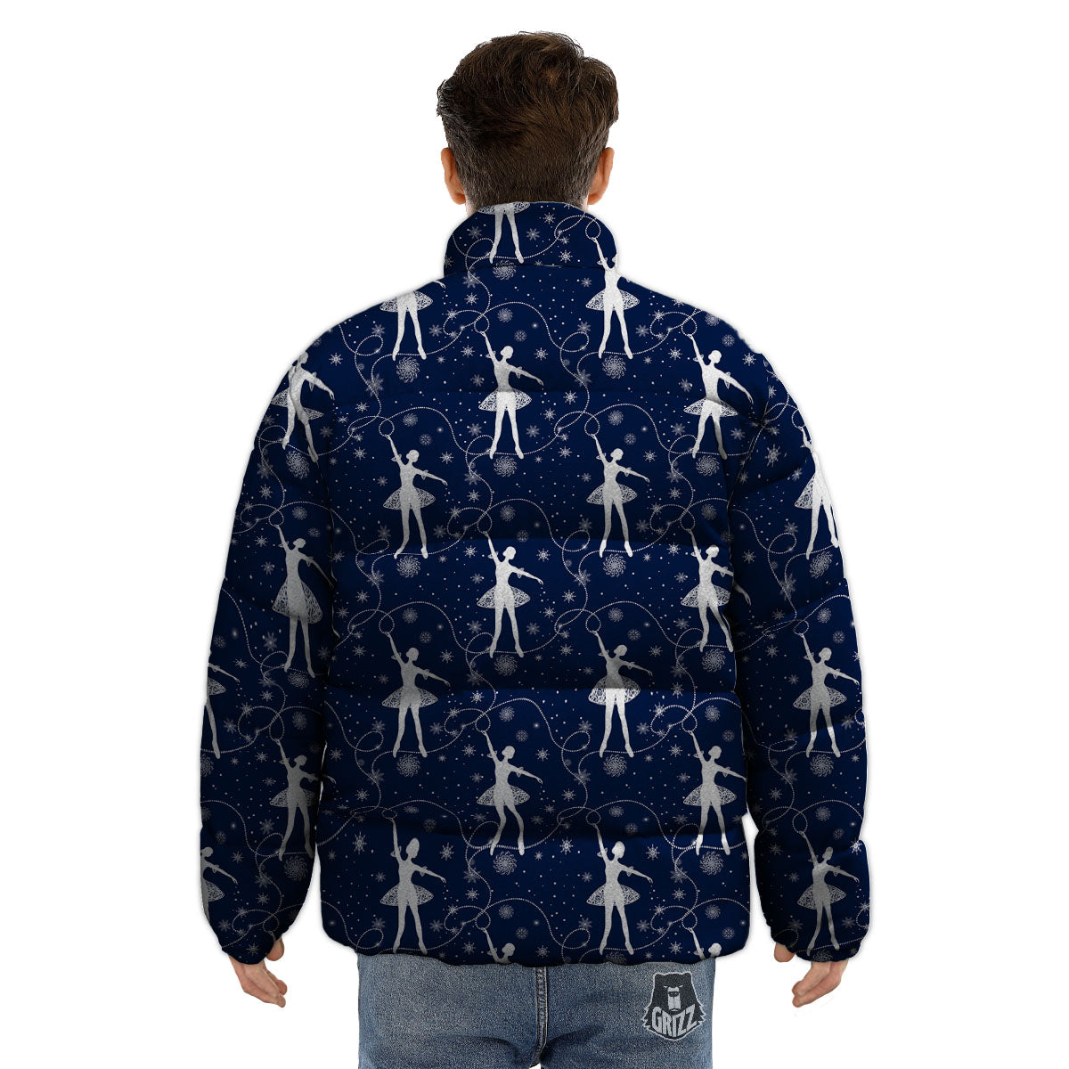 Ballet Snowflake Print Pattern Puffer Jacket-grizzshop