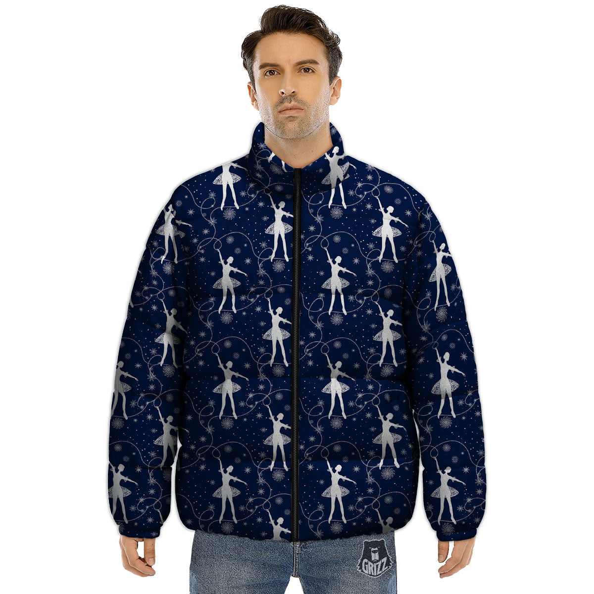 Ballet Snowflake Print Pattern Puffer Jacket-grizzshop