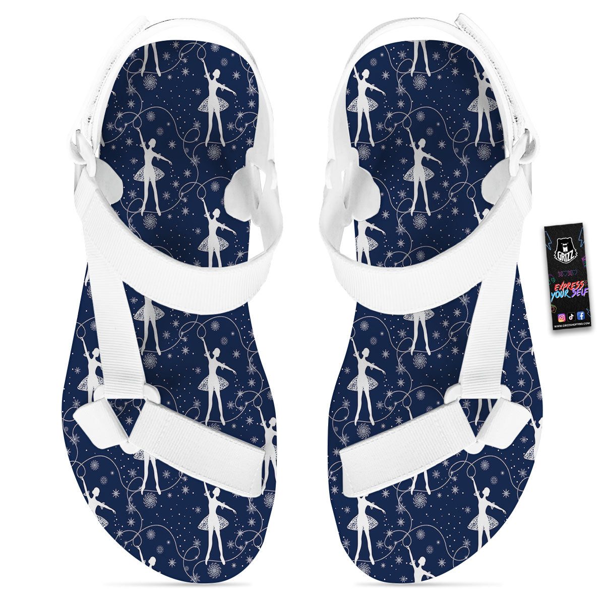 Ballet Snowflake Print Pattern White Open Toe Sandals-grizzshop