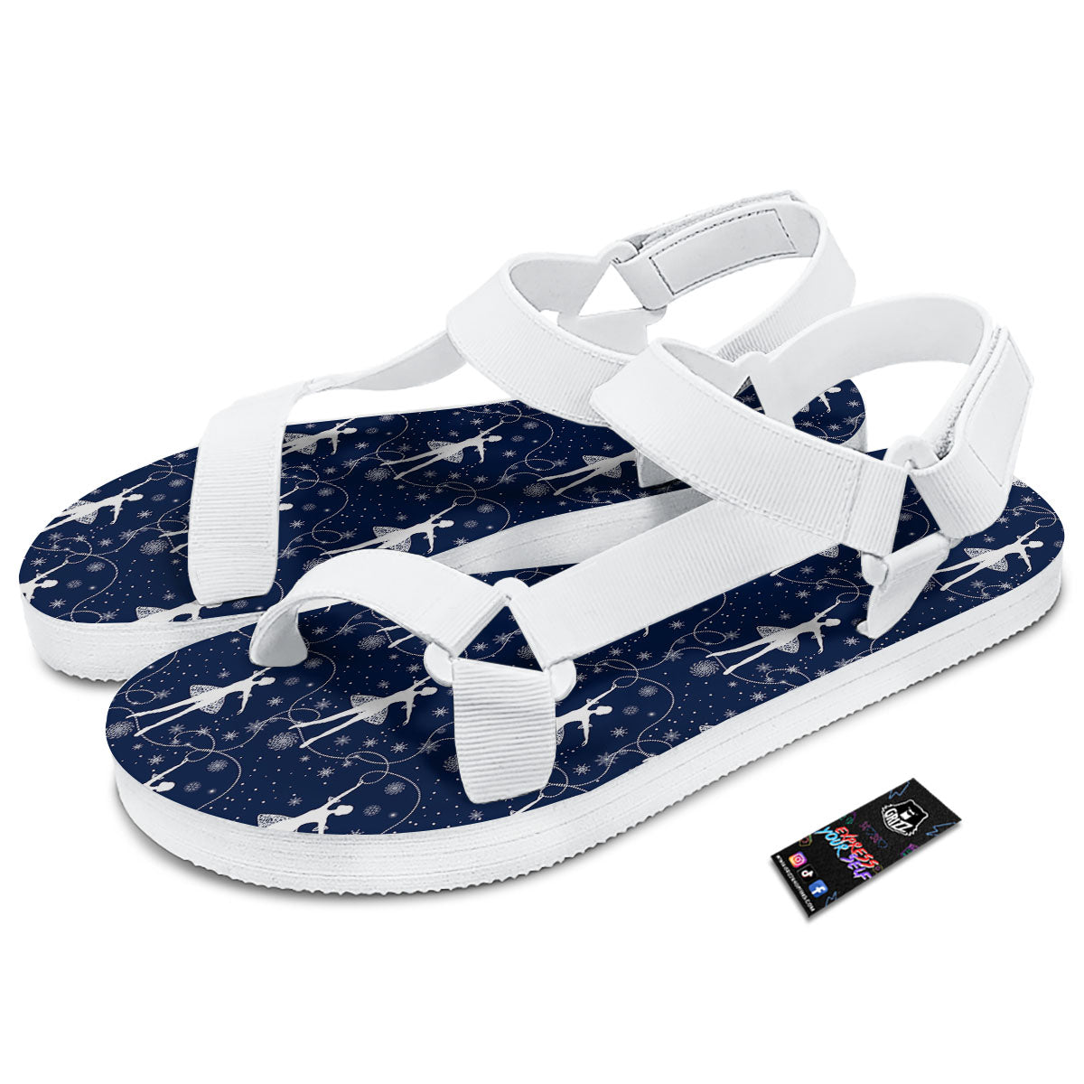 Ballet Snowflake Print Pattern White Open Toe Sandals-grizzshop