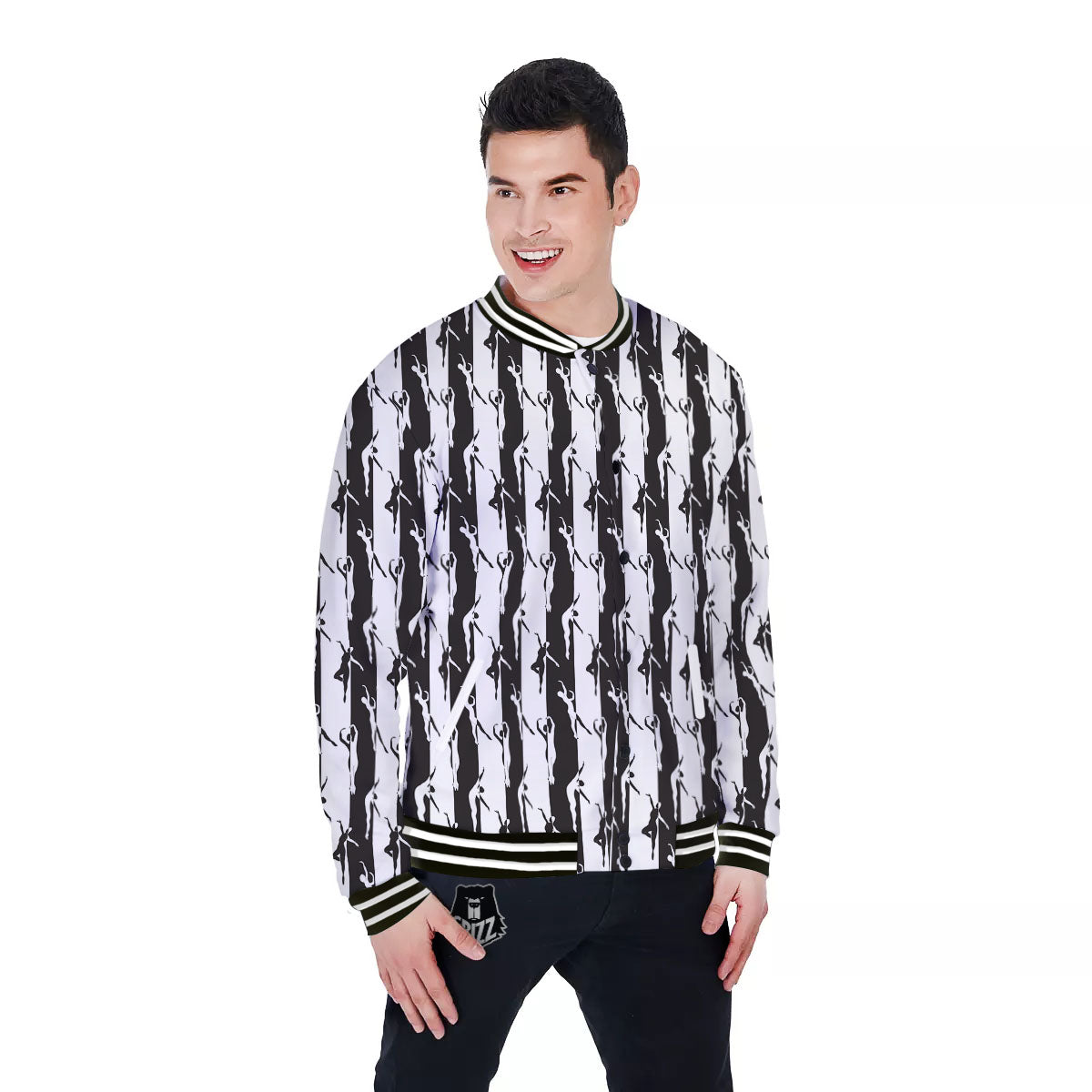 Ballet White And Black Print Pattern Baseball Jacket-grizzshop
