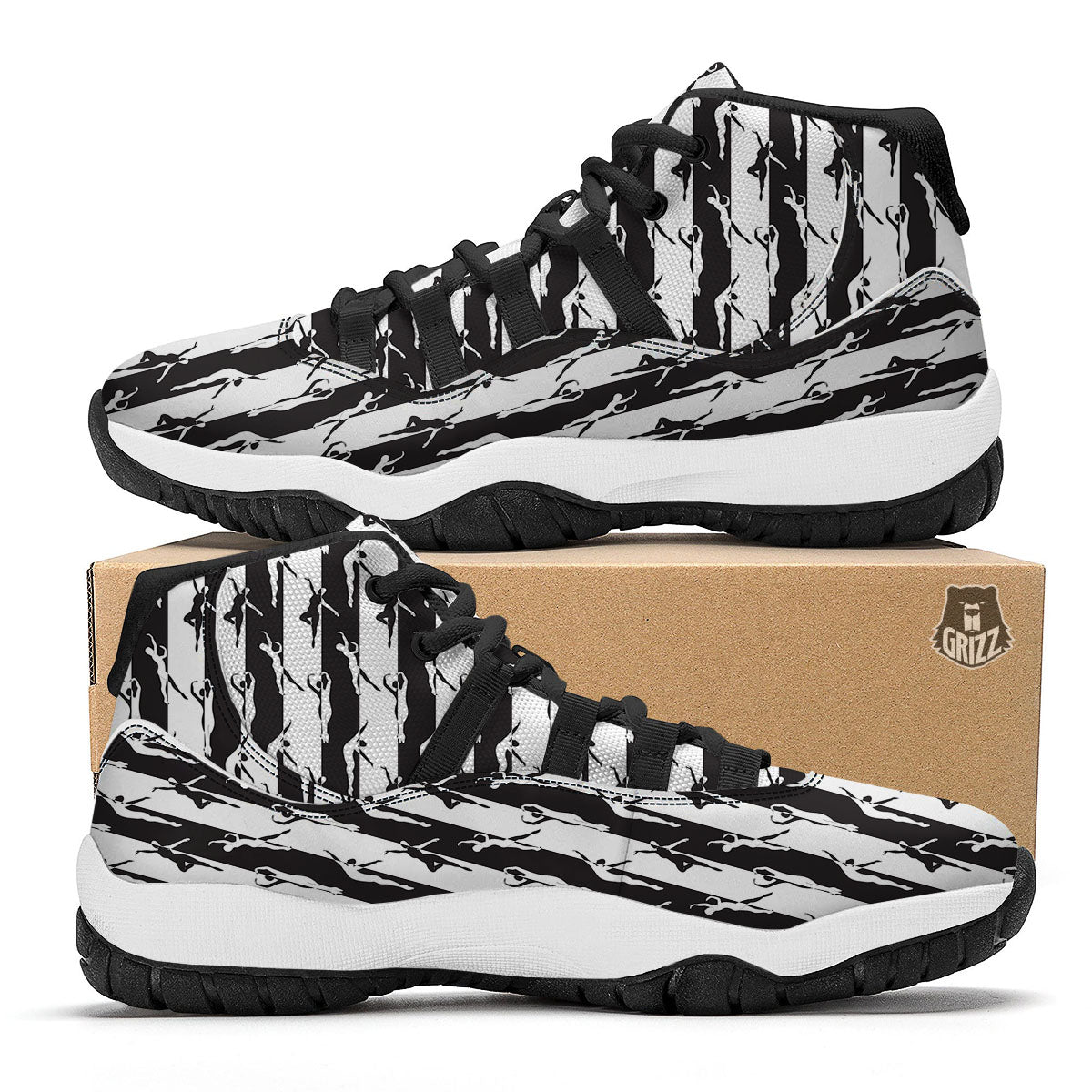 Ballet White And Black Print Pattern Black Bball Shoes-grizzshop