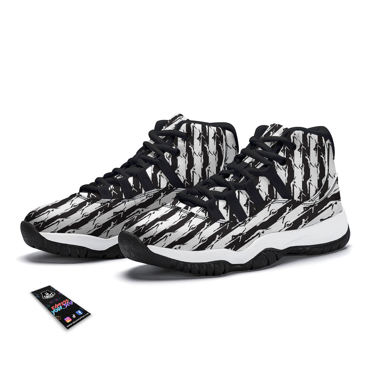 Ballet White And Black Print Pattern Black Bball Shoes-grizzshop