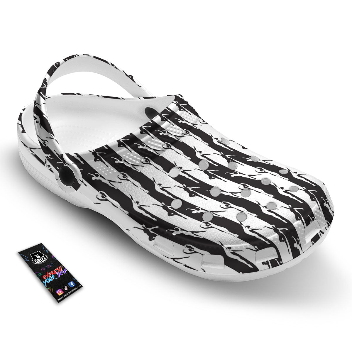 Ballet White And Black Print Pattern Clog-grizzshop