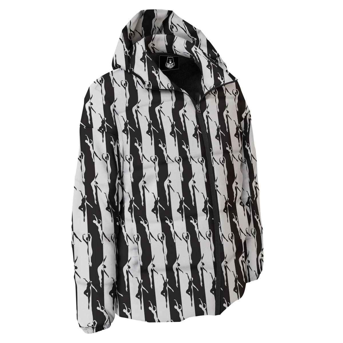 Ballet White And Black Print Pattern Down Jacket-grizzshop