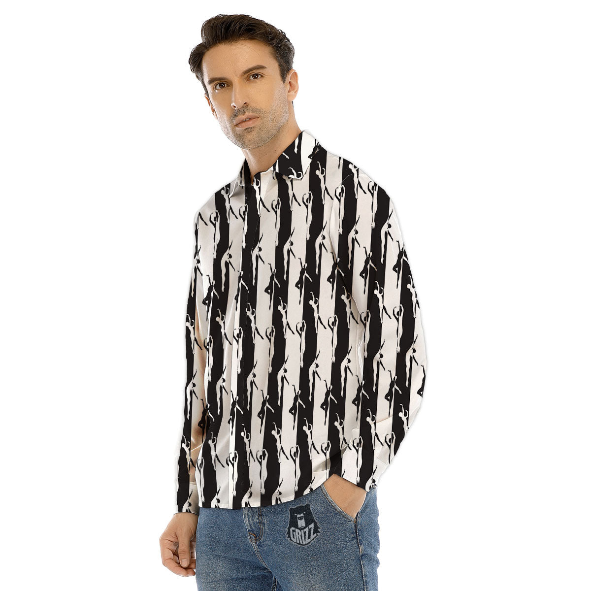 Ballet White And Black Print Pattern Men's Dress Shirts-grizzshop