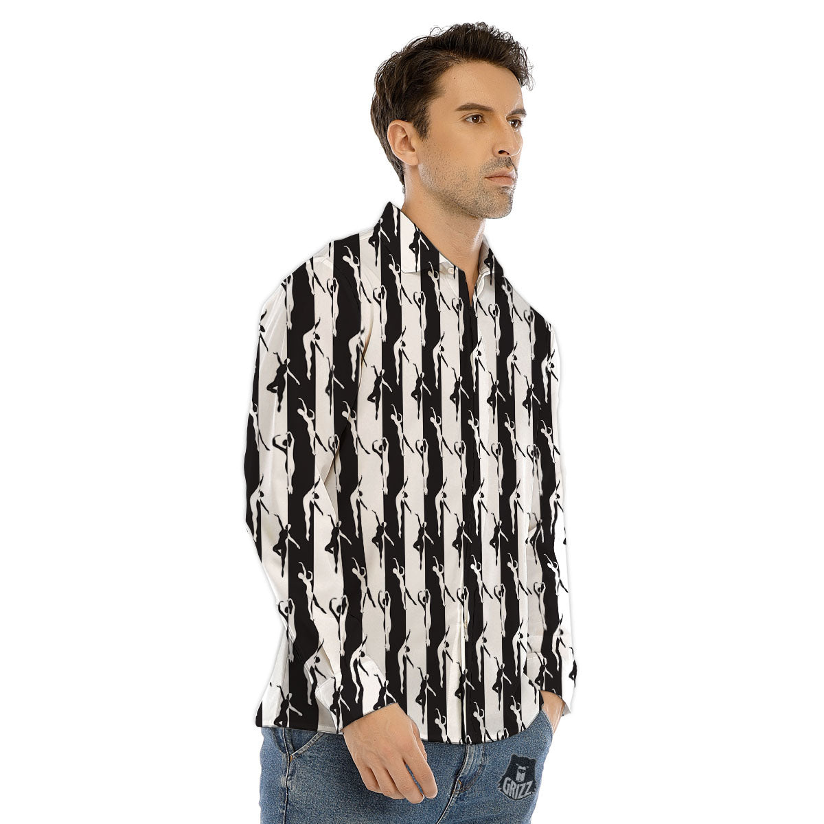 Ballet White And Black Print Pattern Men's Dress Shirts-grizzshop