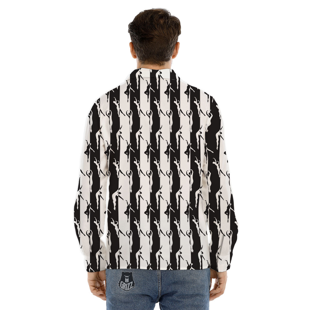 Ballet White And Black Print Pattern Men's Dress Shirts-grizzshop