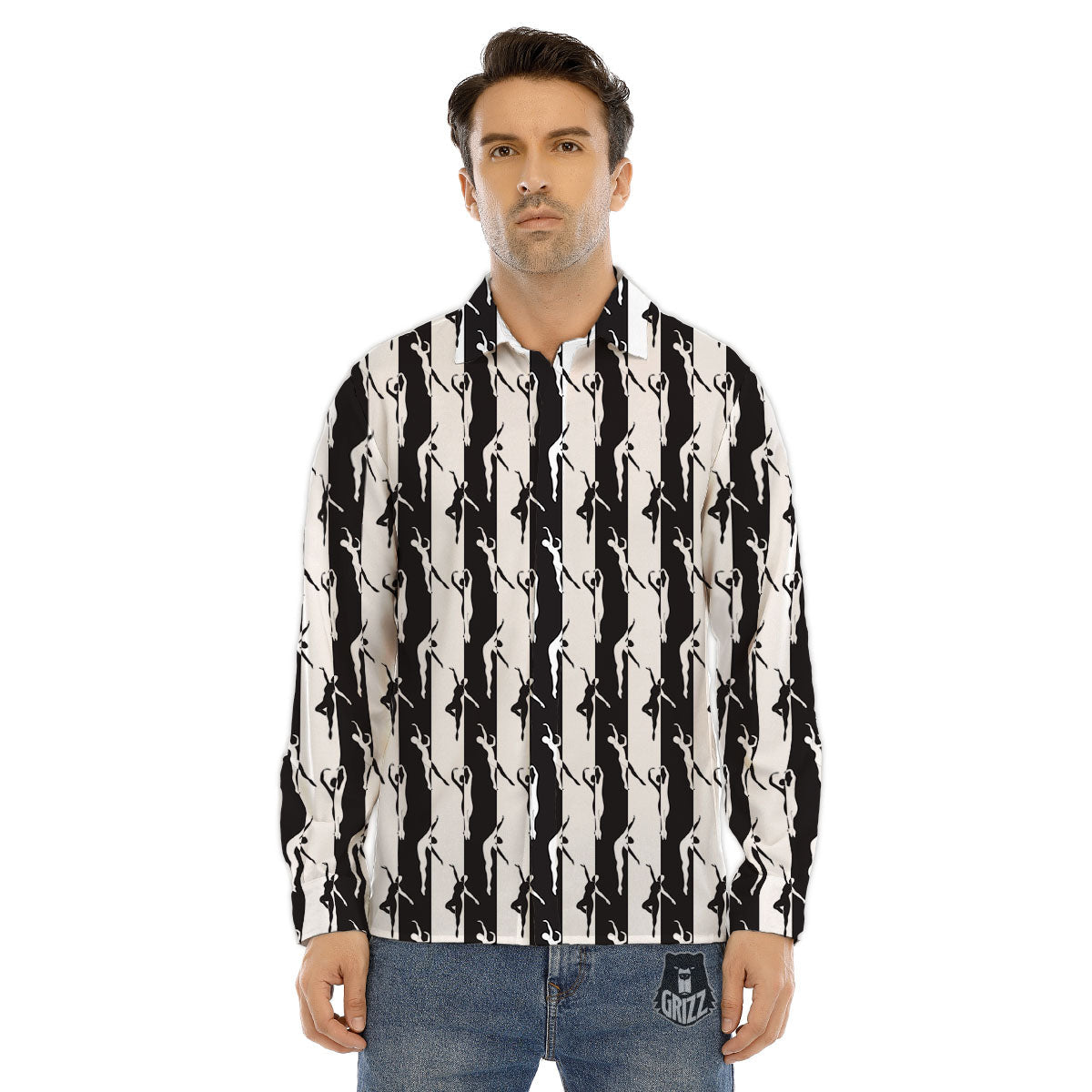 Ballet White And Black Print Pattern Men's Dress Shirts-grizzshop