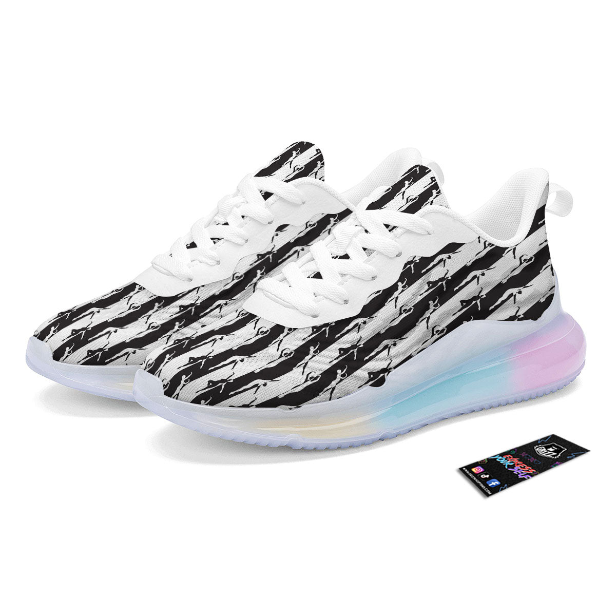 Ballet White And Black Print Pattern Running Sneakers-grizzshop