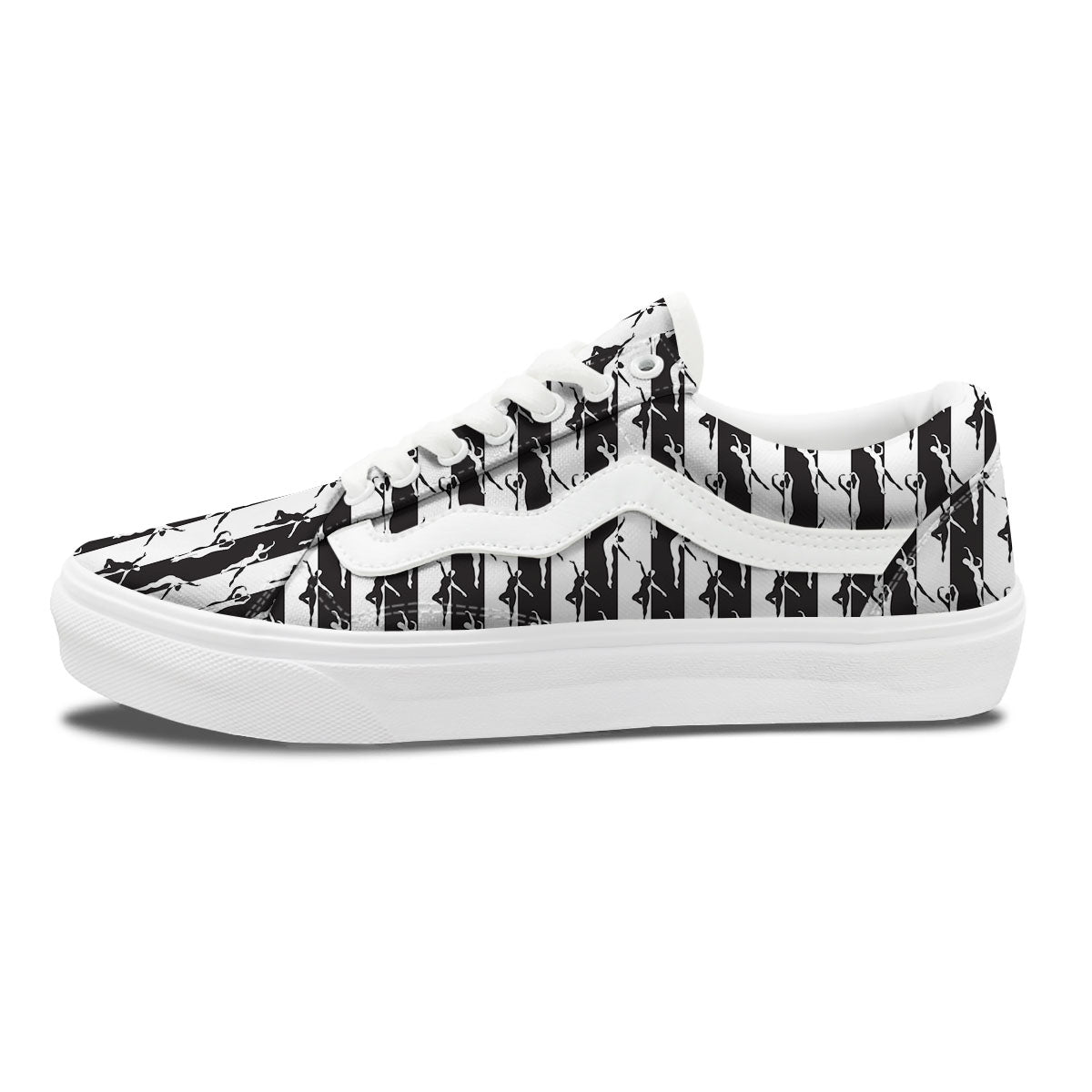 Ballet White And Black Print Pattern Skate Shoes-grizzshop