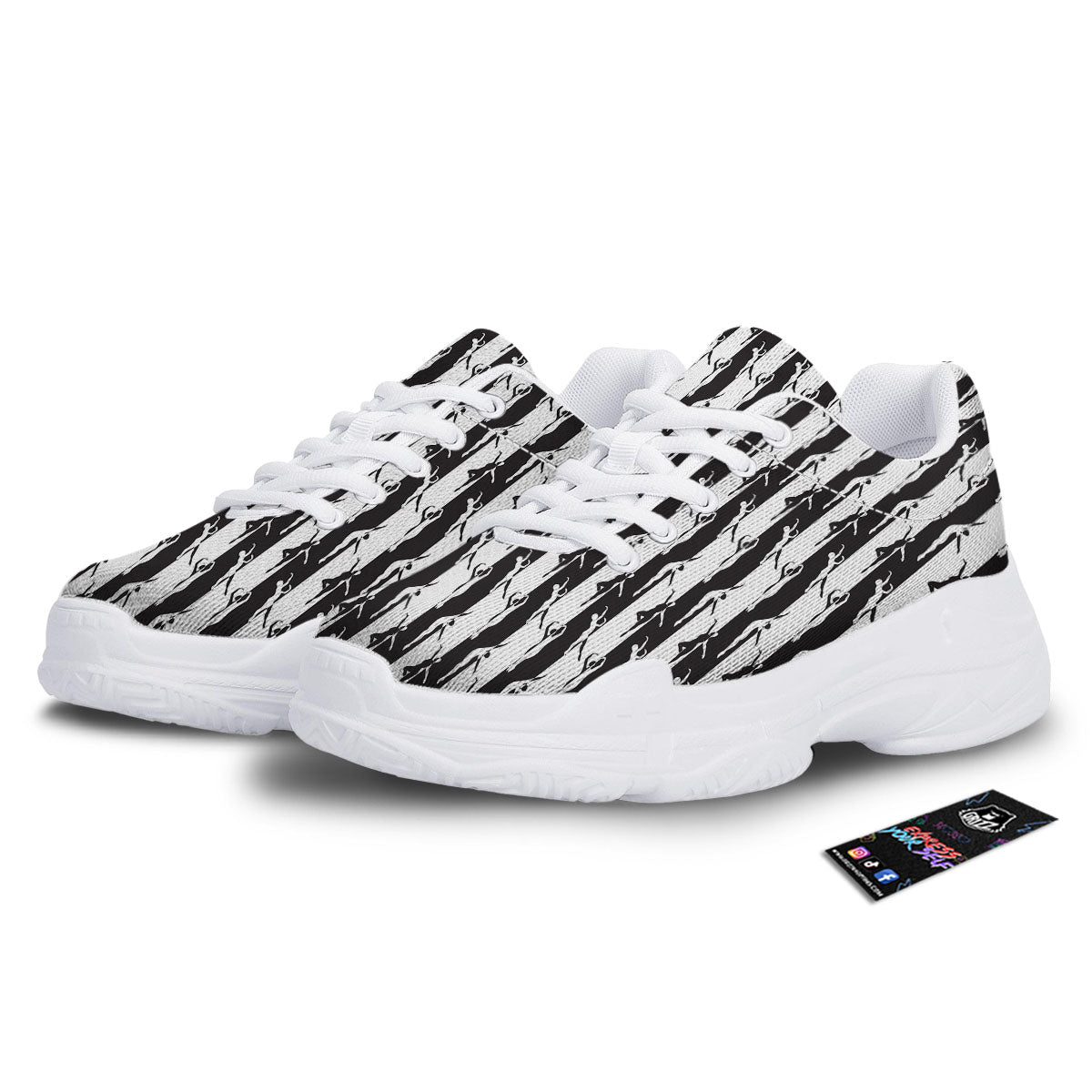 Ballet White And Black Print Pattern White Chunky Shoes-grizzshop
