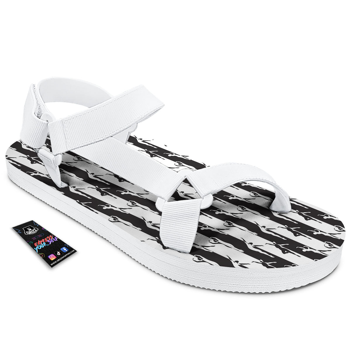 Ballet White And Black Print Pattern White Open Toe Sandals-grizzshop