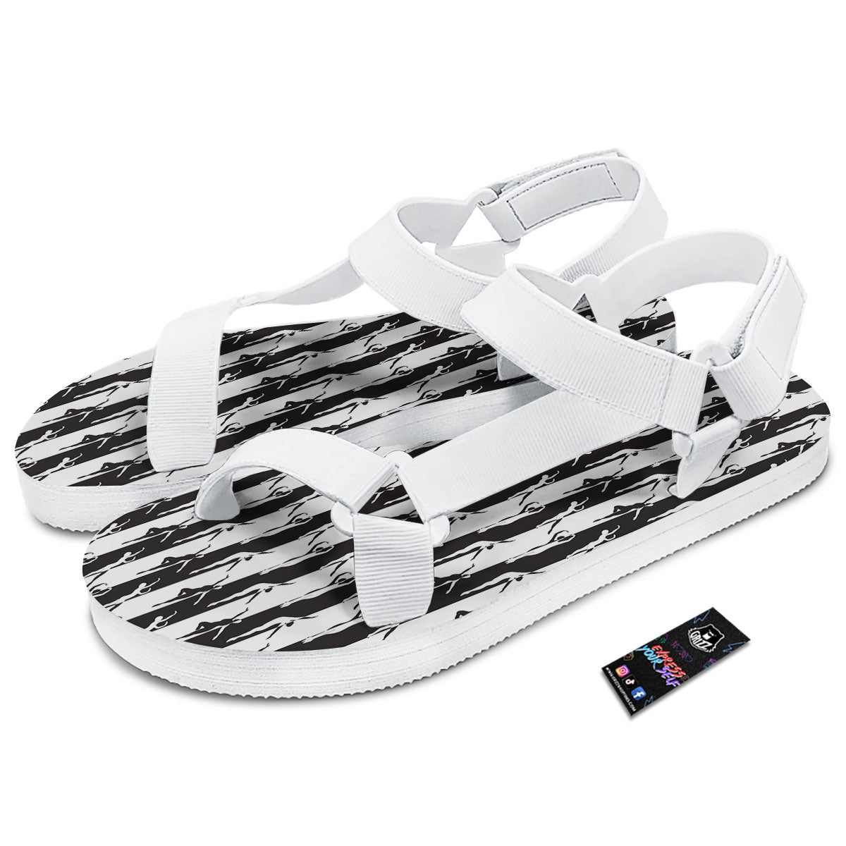 Ballet White And Black Print Pattern White Open Toe Sandals-grizzshop