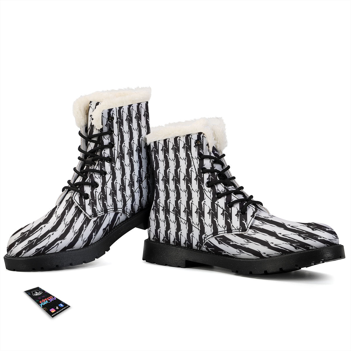 Ballet White And Black Print Pattern Winter Boots-grizzshop