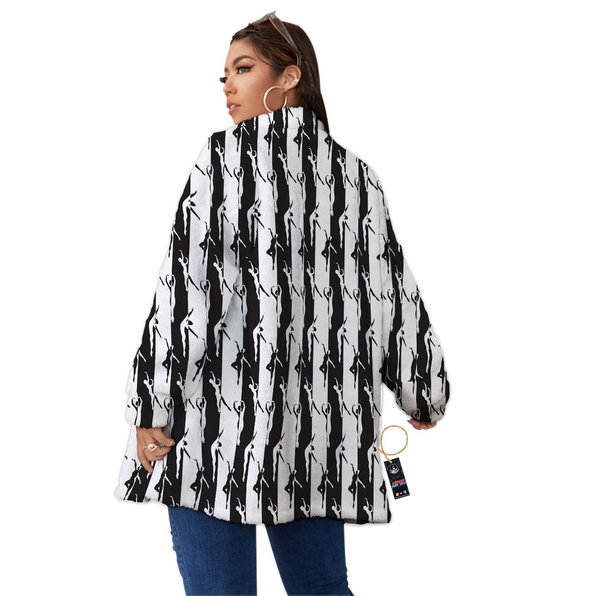 Ballet White And Black Print Pattern Women's Sherpa Jacket-grizzshop