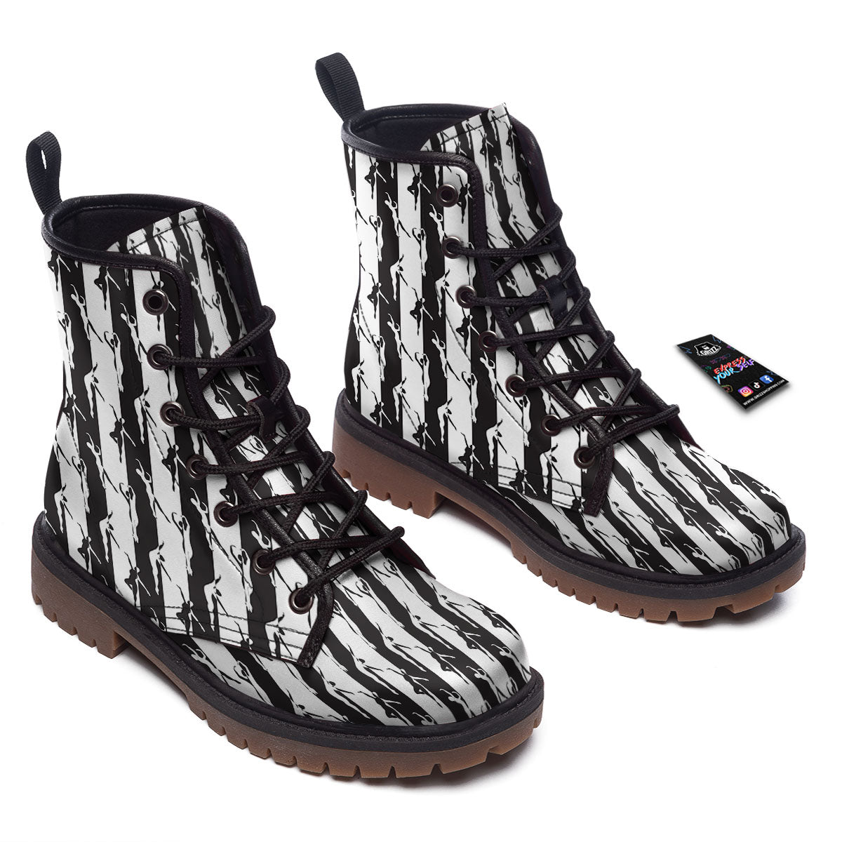 Ballet White And Black Print Pattern Work Boots-grizzshop