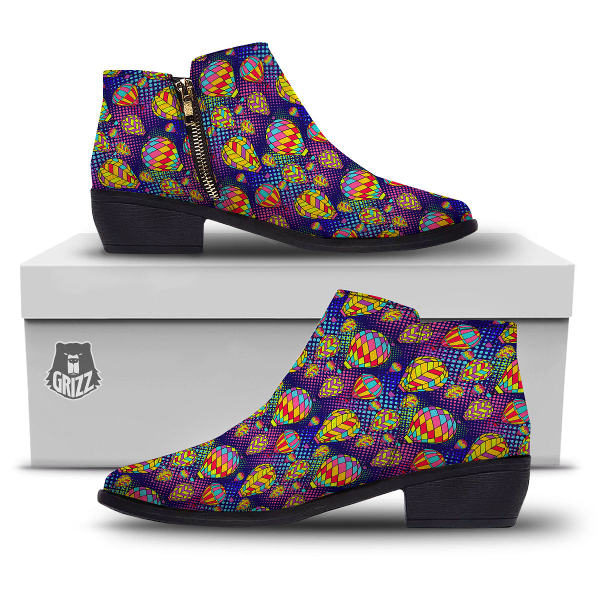 Balloon Air Retro Print Pattern Ankle Boots-grizzshop