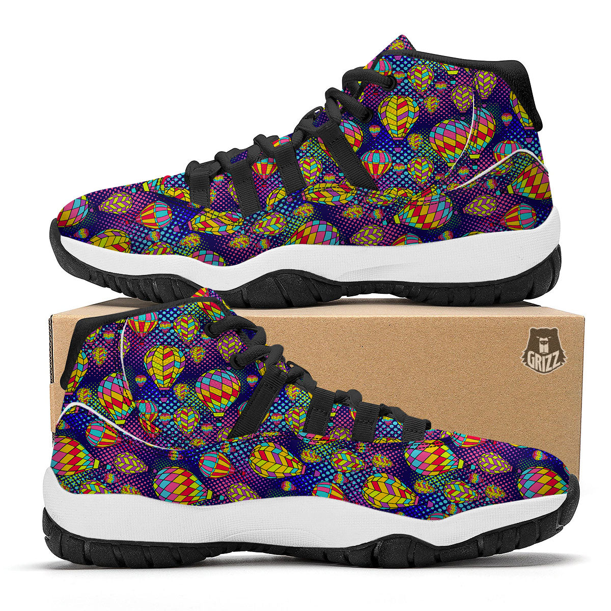Balloon Air Retro Print Pattern Black Bball Shoes-grizzshop