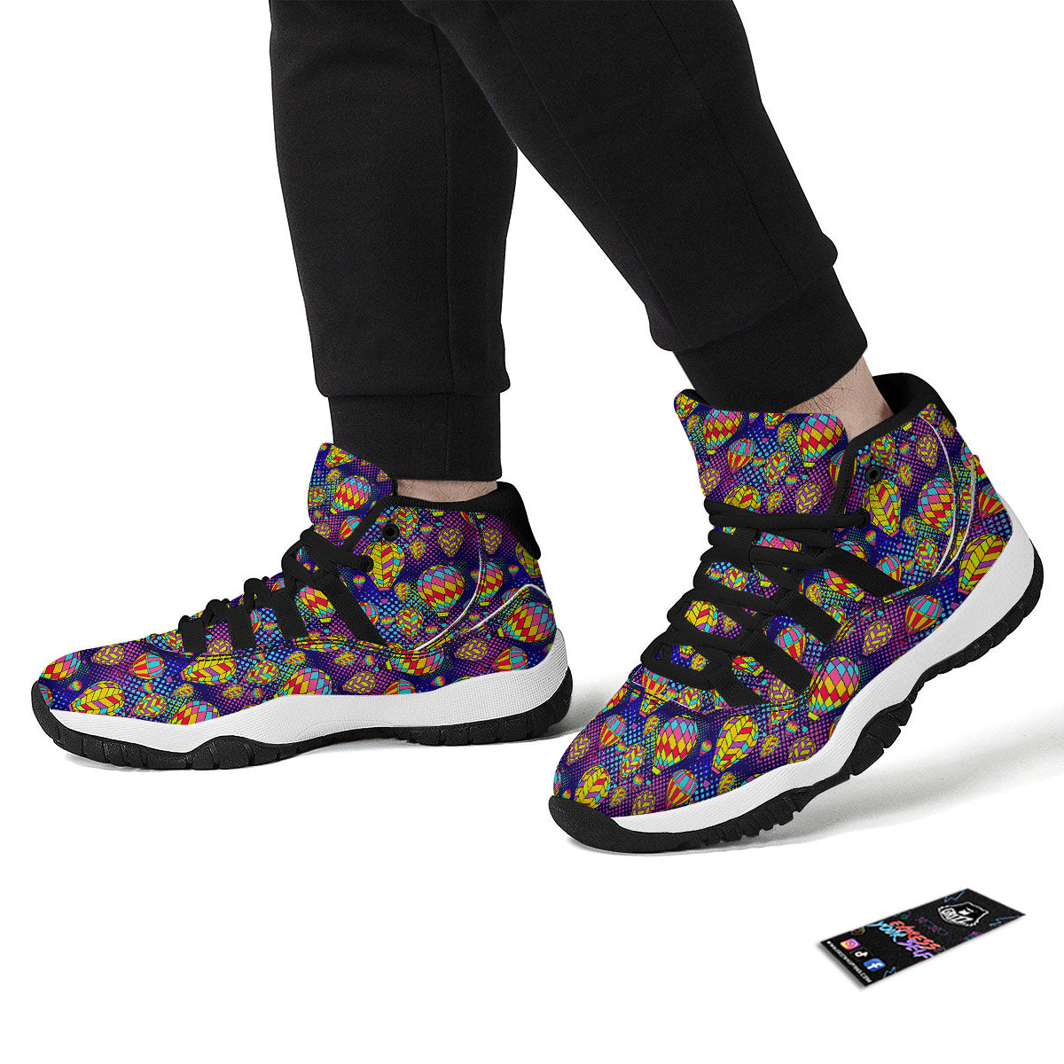 Balloon Air Retro Print Pattern Black Bball Shoes-grizzshop
