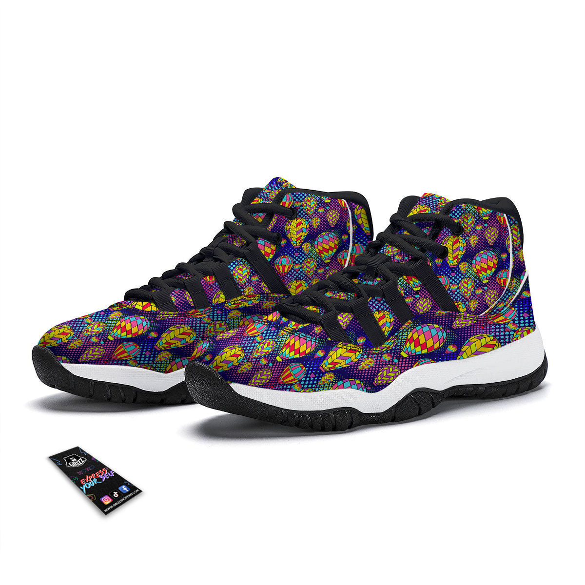 Balloon Air Retro Print Pattern Black Bball Shoes-grizzshop