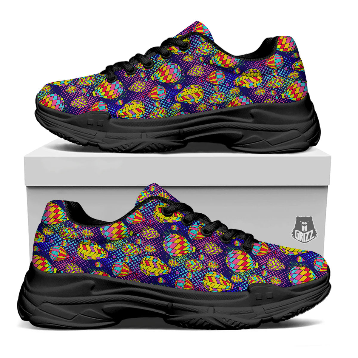 Balloon Air Retro Print Pattern Black Chunky Shoes-grizzshop