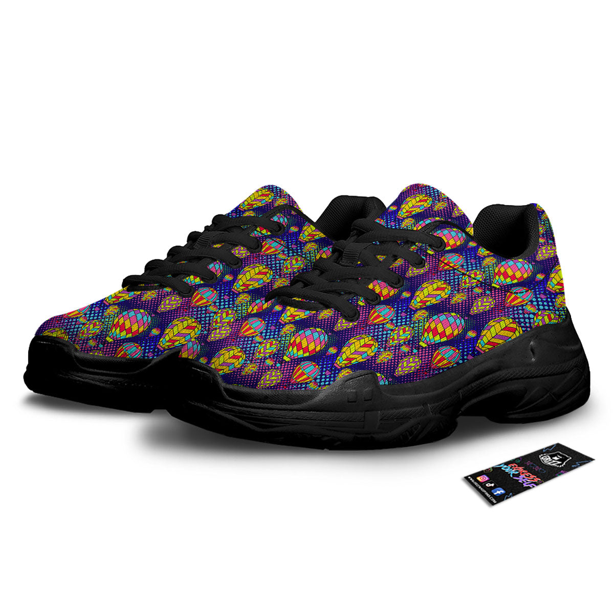 Balloon Air Retro Print Pattern Black Chunky Shoes-grizzshop