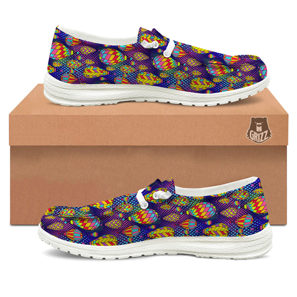 Balloon Air Retro Print Pattern Black Loafers-grizzshop