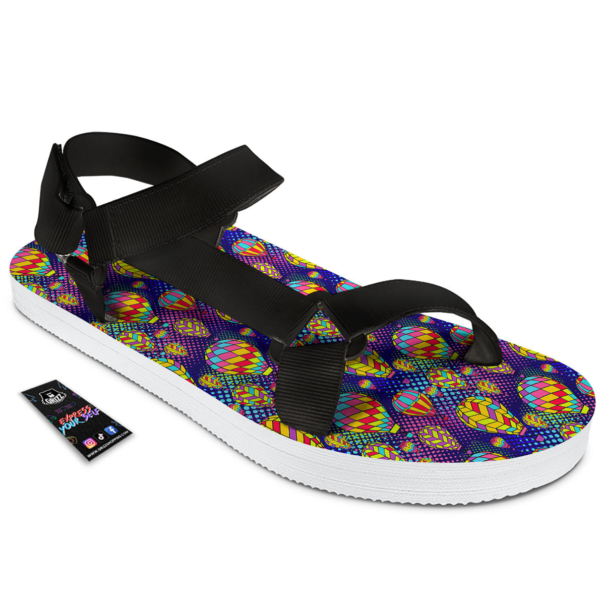 Balloon Air Retro Print Pattern Black Open Toe Sandals-grizzshop