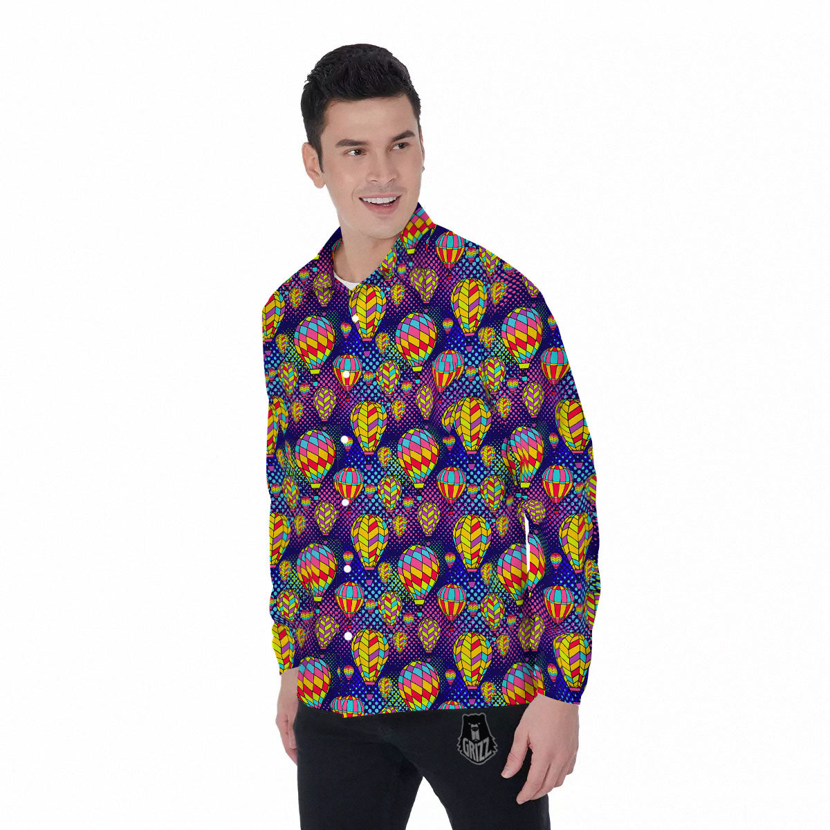 Balloon Air Retro Print Pattern Men's Long Sleeve Shirts-grizzshop