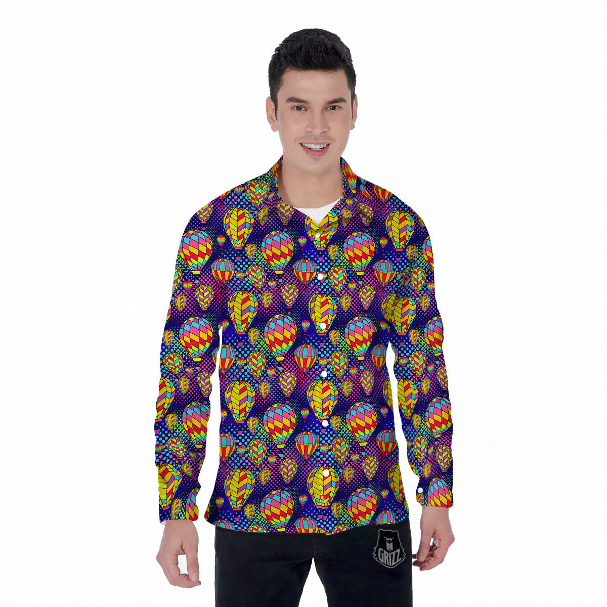 Balloon Air Retro Print Pattern Men's Long Sleeve Shirts-grizzshop