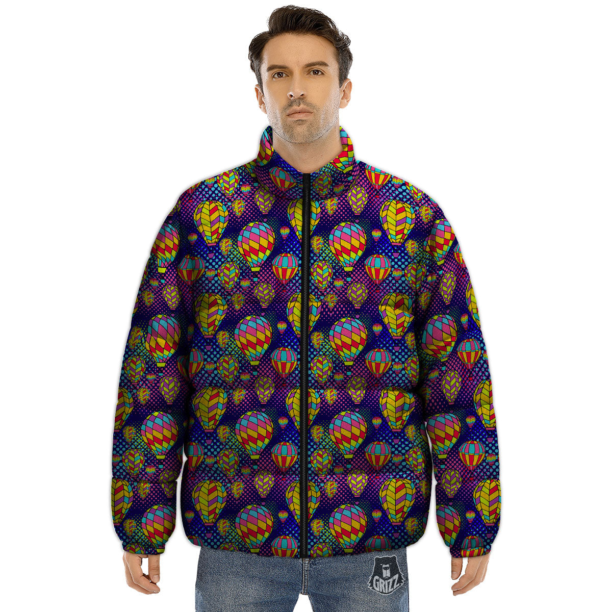 Balloon Air Retro Print Pattern Puffer Jacket-grizzshop