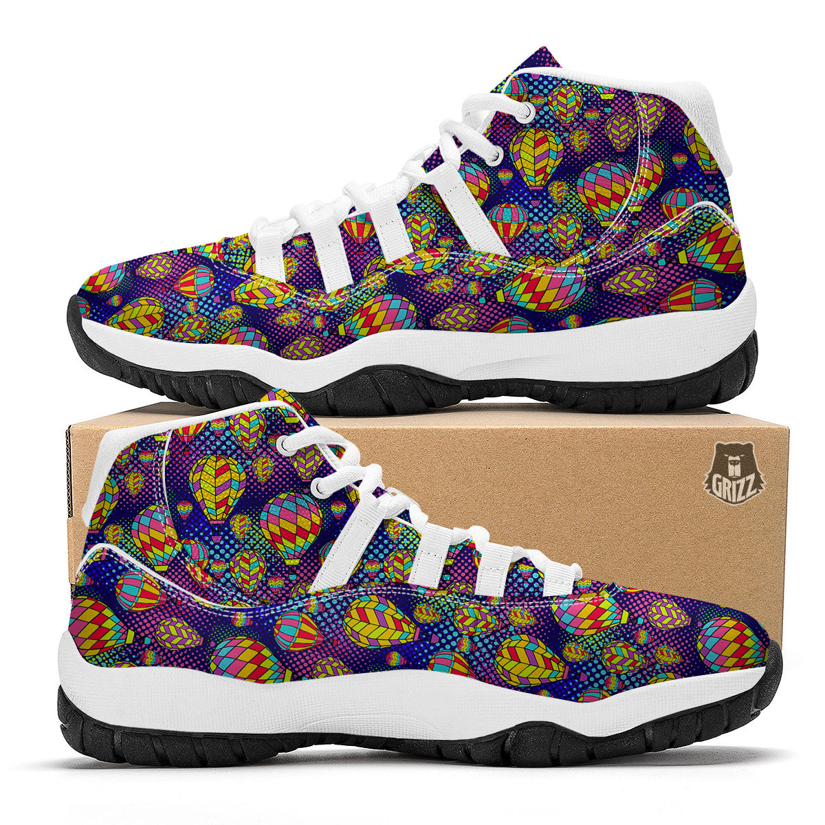 Balloon Air Retro Print Pattern White Bball Shoes-grizzshop