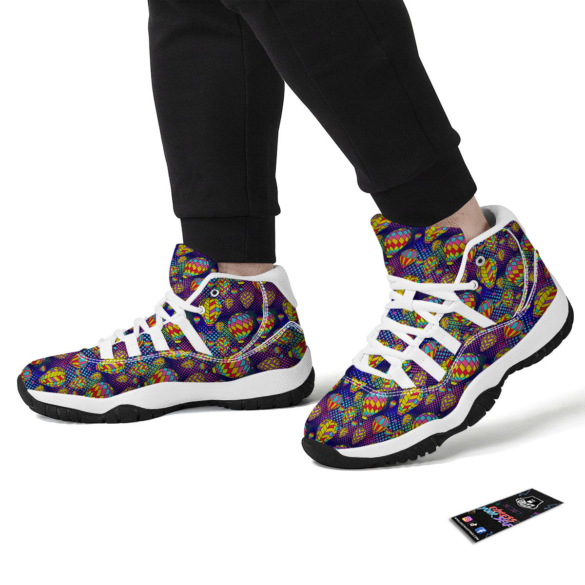 Balloon Air Retro Print Pattern White Bball Shoes-grizzshop