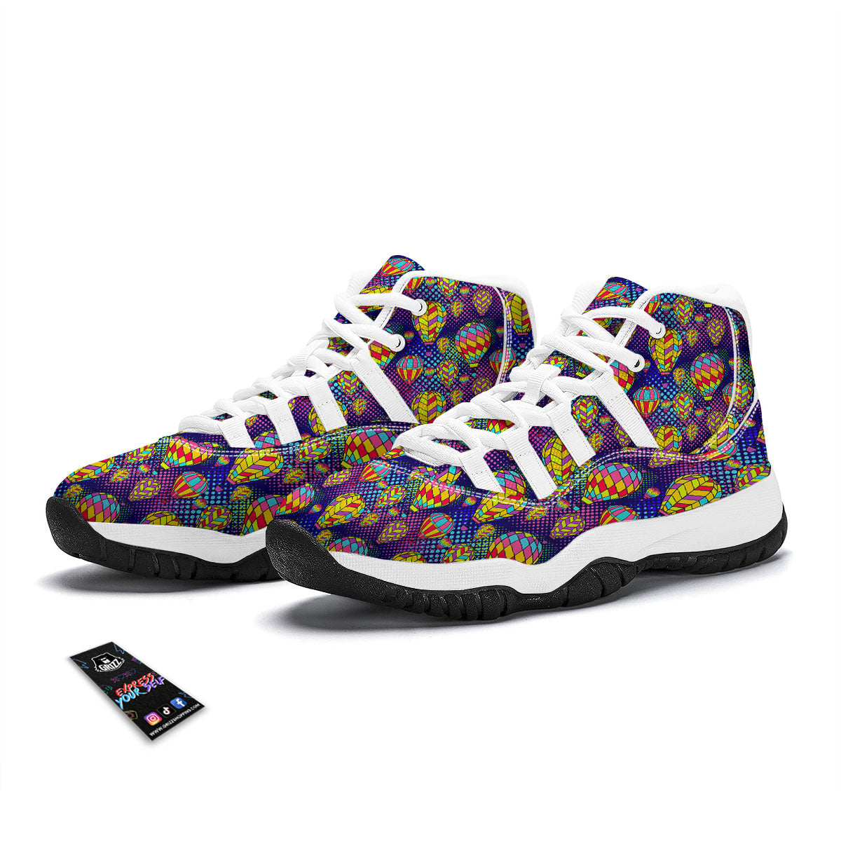 Balloon Air Retro Print Pattern White Bball Shoes-grizzshop
