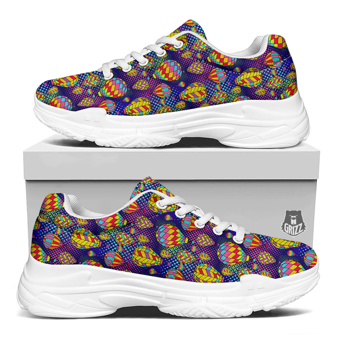Balloon Air Retro Print Pattern White Chunky Shoes-grizzshop
