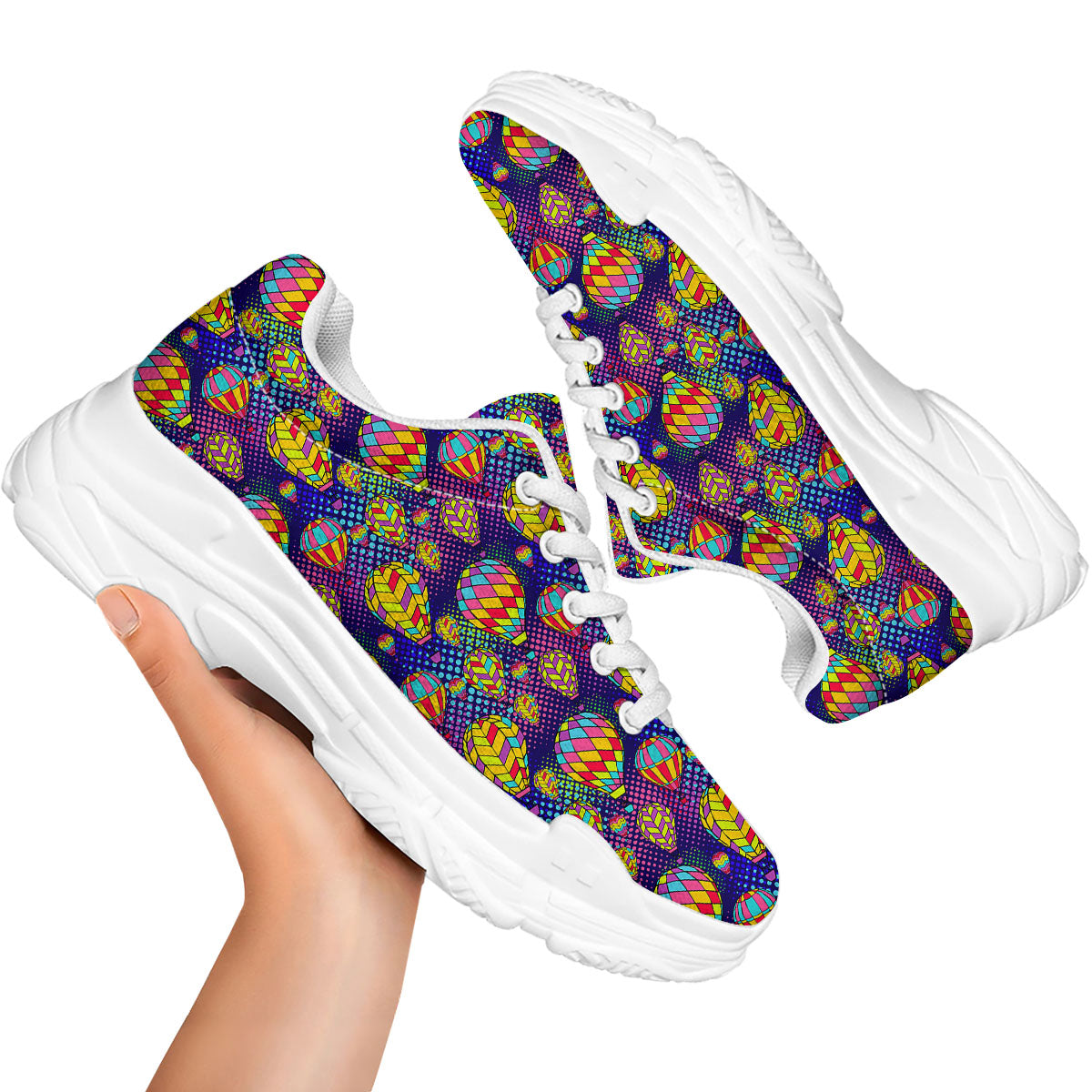 Balloon Air Retro Print Pattern White Chunky Shoes-grizzshop