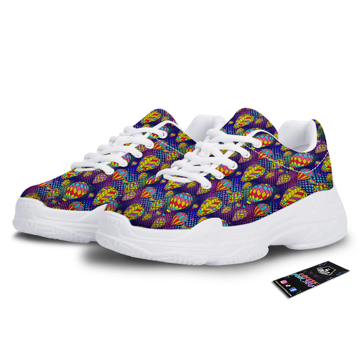 Balloon Air Retro Print Pattern White Chunky Shoes-grizzshop