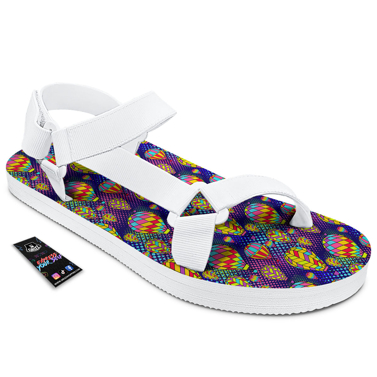 Balloon Air Retro Print Pattern White Open Toe Sandals-grizzshop