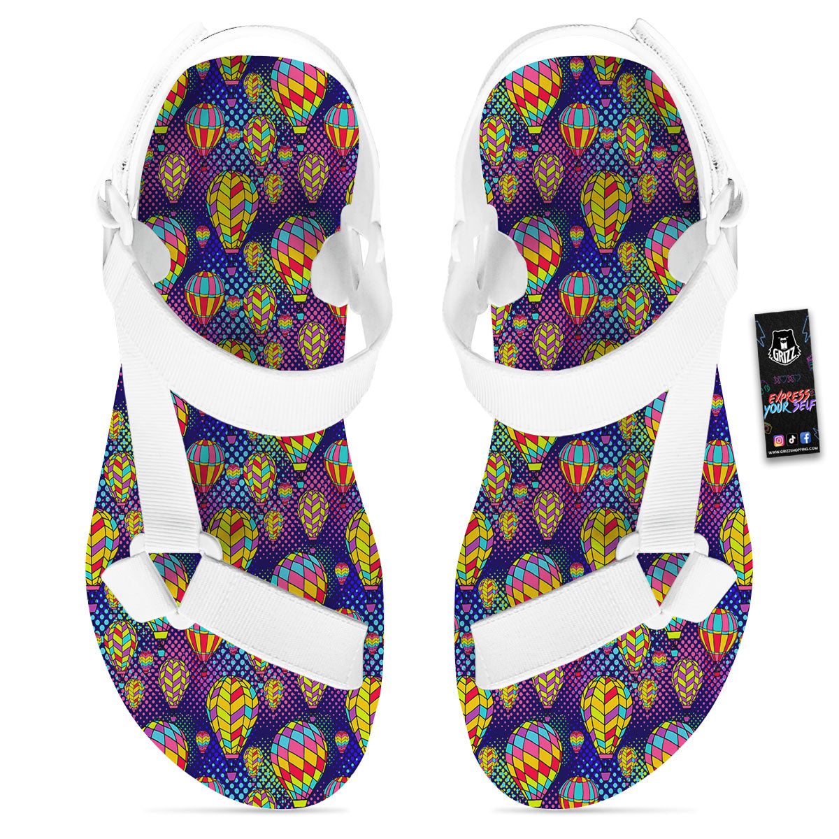 Balloon Air Retro Print Pattern White Open Toe Sandals-grizzshop