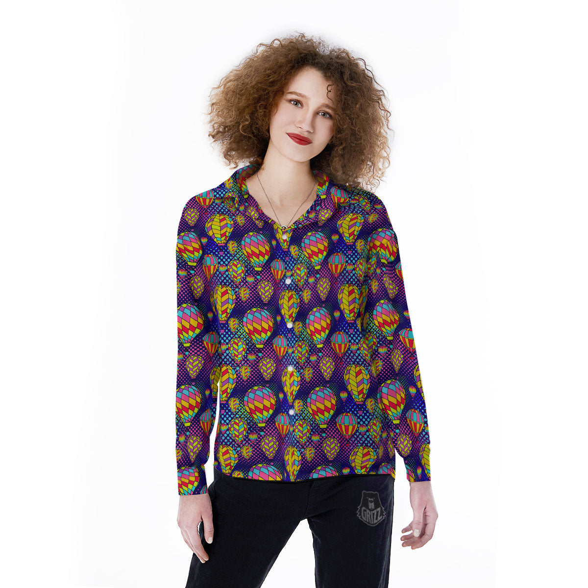 Balloon Air Retro Print Pattern Women's Long Sleeve Shirts-grizzshop