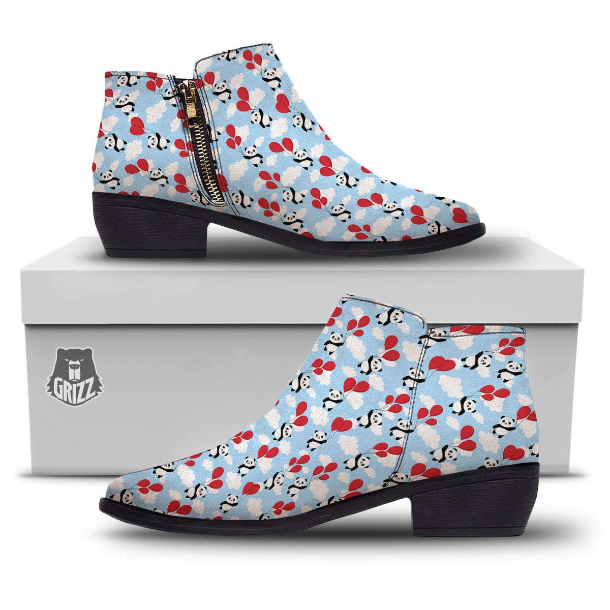 Balloon And Cute Panda Print Pattern Ankle Boots-grizzshop