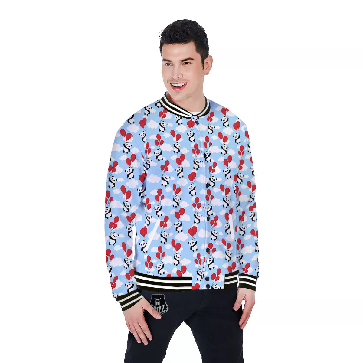 Balloon And Cute Panda Print Pattern Baseball Jacket-grizzshop