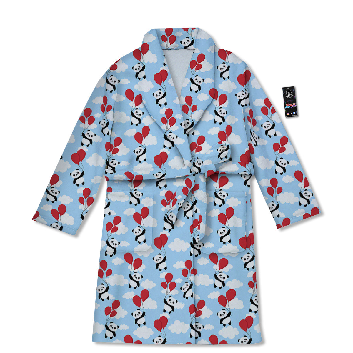 Balloon And Cute Panda Print Pattern Bathrobe-grizzshop