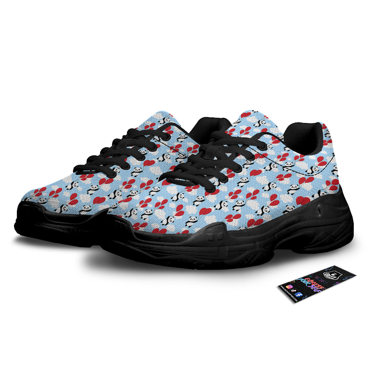 Balloon And Cute Panda Print Pattern Black Chunky Shoes-grizzshop