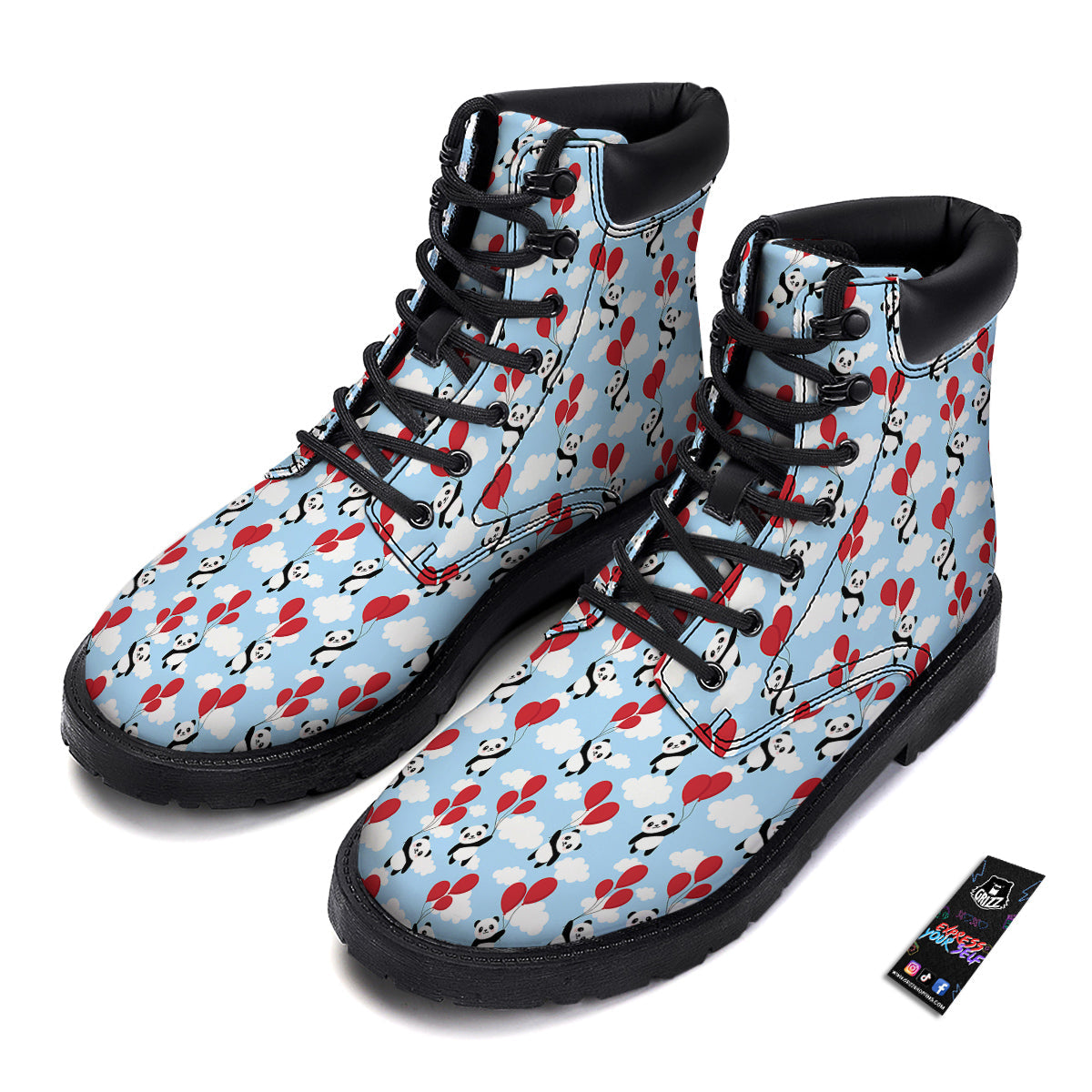 Balloon And Cute Panda Print Pattern Boots-grizzshop